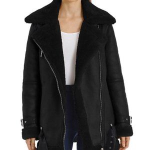 Avec Les Filles Oversized Faux Shearling Biker Jacket